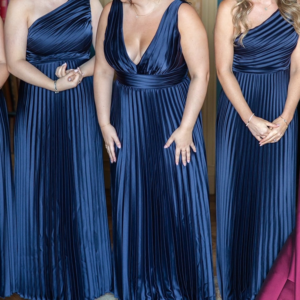 Revelry satin pleated maxi dress in navy blue